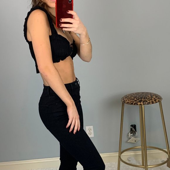 Black Ruffle Crop Top - Picture 6 of 7